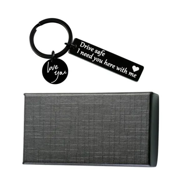 "Drive Safe. I Need You Here With Me" Stainless Steel Keychain - Image 4